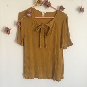 H&M Yellow Tie-Neck Bow Blouse